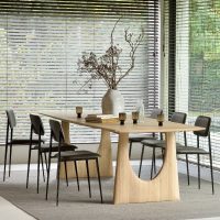 55013_Oak_Geometric_dining_table_21705_Grey_Nomad_kilim_rug_60088_60089_DC_chair_olive_green_chocolate_leather_1__HQ