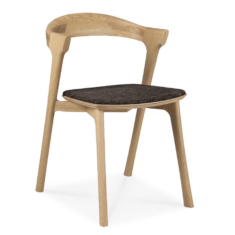 Bok oak brown fabric dining chair side view